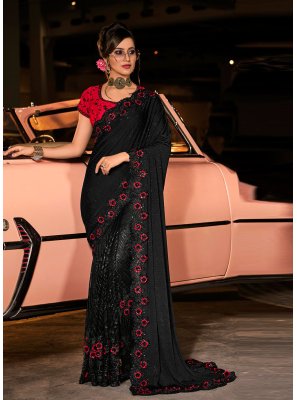 Designer Saree Sequins Fancy Fabric in Black