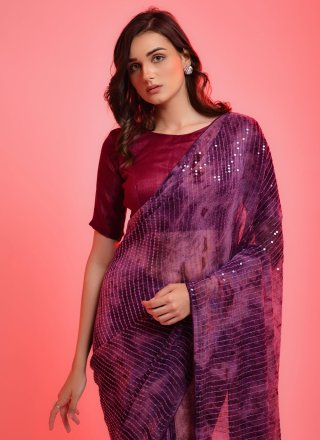 Designer Saree Sequins Georgette in Purple
