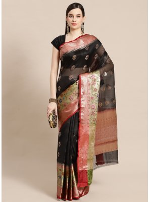Designer Traditional Saree Woven Banarasi Silk in Black