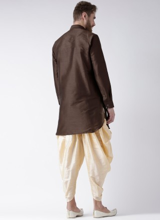 Dhoti Kurta Plain Art Dupion Silk in Brown