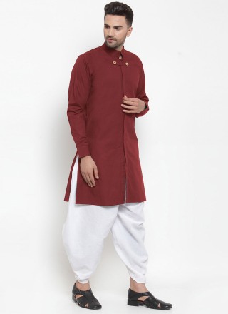 Dhoti Kurta Plain Blended Cotton in Maroon