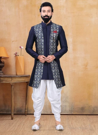 Dhoti Kurta Printed Silk in Blue