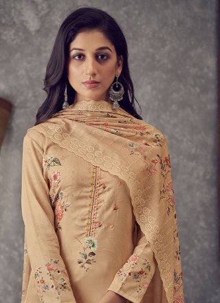 Digital Print Beige Cotton Straight Salwar Suit