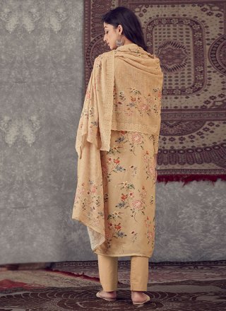 Digital Print Beige Cotton Straight Salwar Suit
