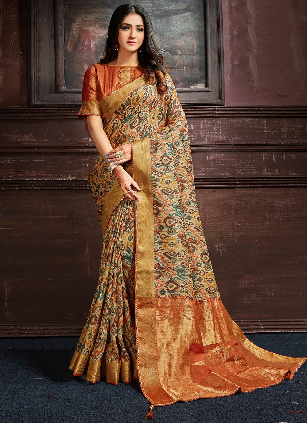 Digital Print Bhagalpuri Silk Multi Colour Traditional Designer Saree