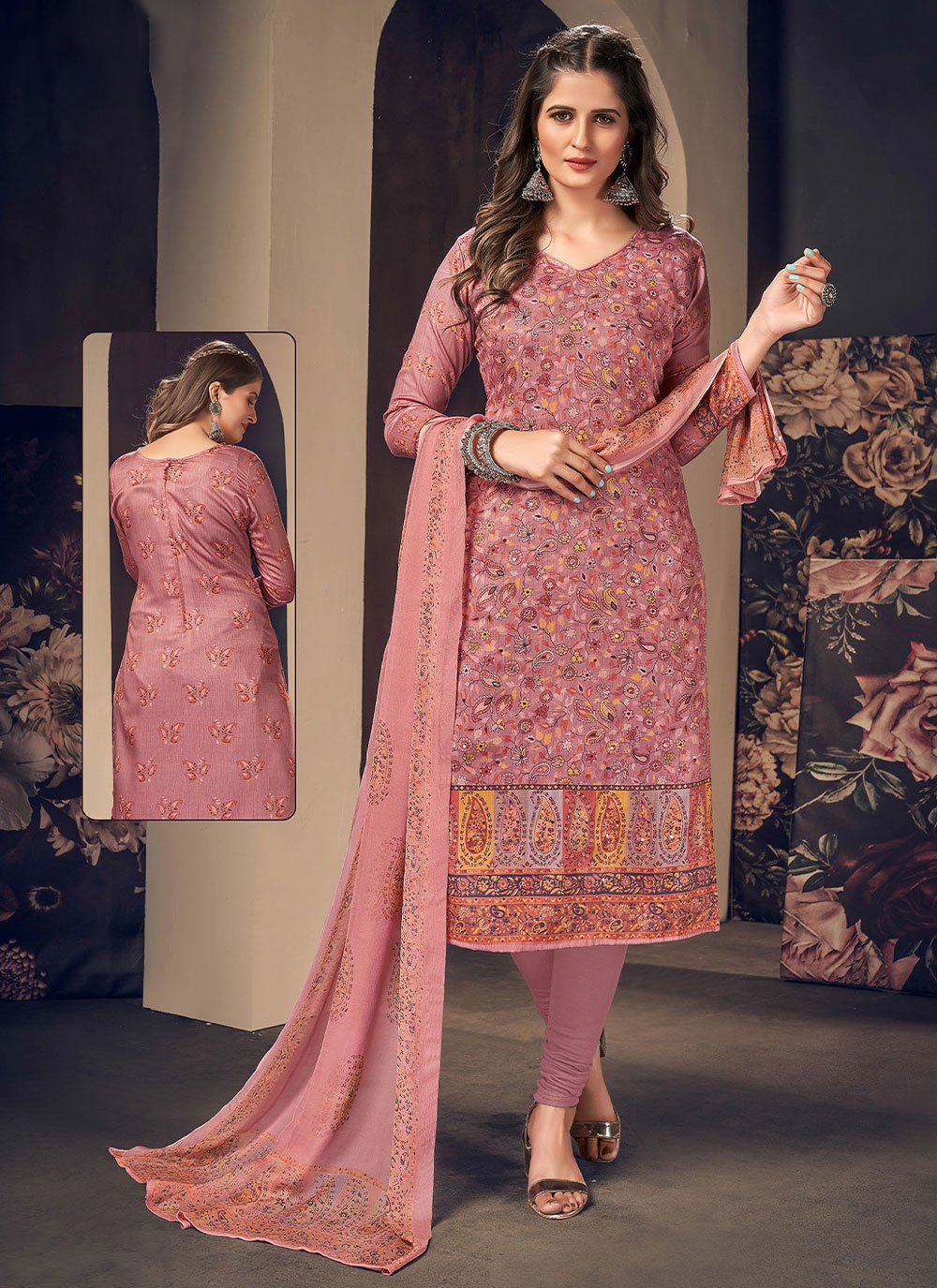 Digital Print Cotton Pink Churidar Salwar Suit