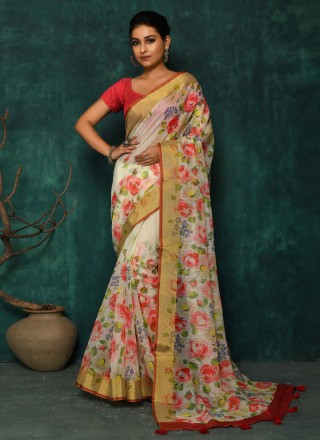 Digital Print Fancy Fabric Classic Designer Saree in Multi Colour
