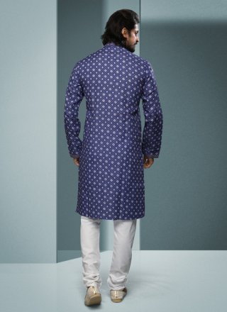 Digital Print Handloom Cotton Kurta Pyjama in Purple