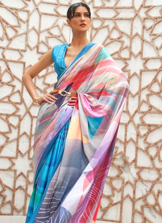 Digital Print Multi Colour Crepe Silk Saree