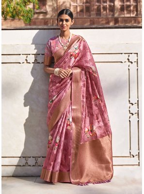 Digital Print Pink Trendy Saree