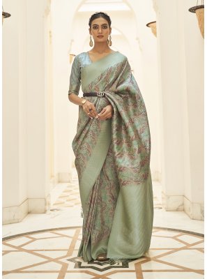 Digital Print Silk Trendy Saree in Green