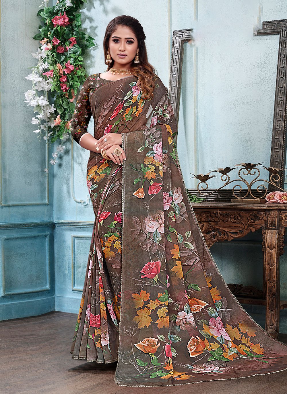 Buy Online Digital Print Weight Less Contemporary Saree in Grey : 227904 