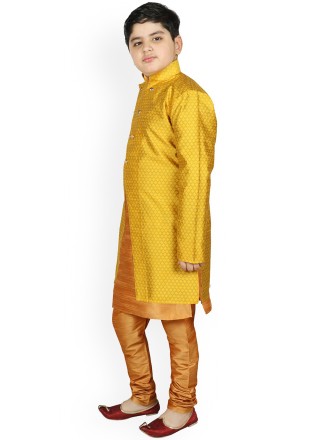 Dupion Silk Beige and Yellow Fancy Work Jacket Style