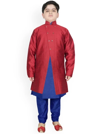 Dupion Silk Blue and Red Fancy Jacket Style