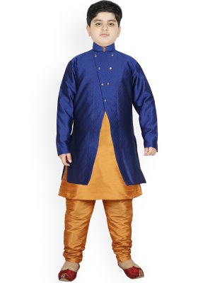 Dupion Silk Fancy Beige and Blue Jacket Style
