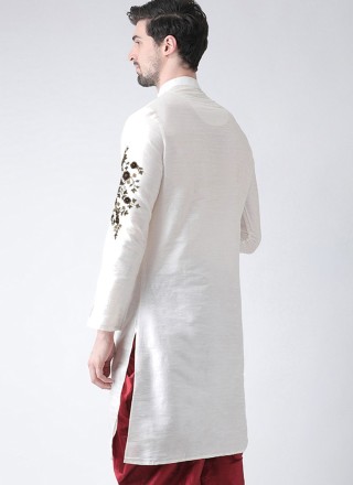 Dupion Silk White Embroidered Angrakha