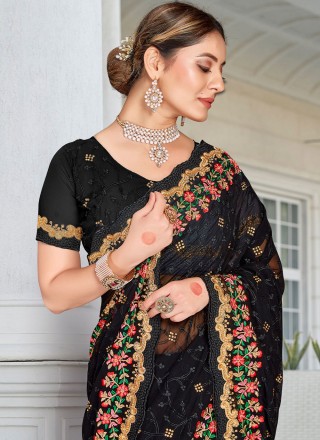 Embroidered Black Trendy Saree