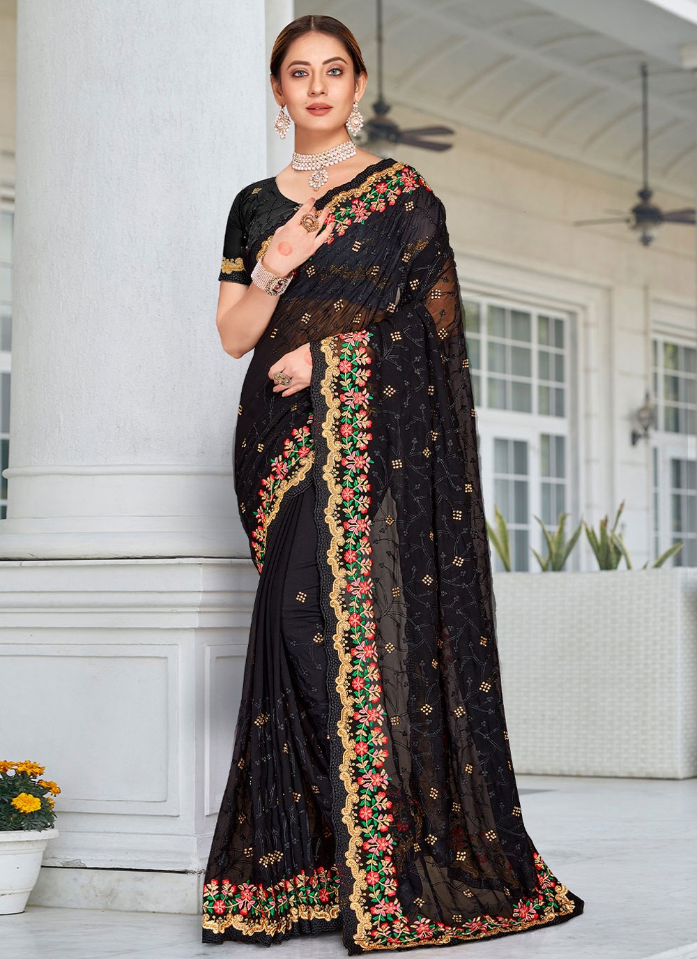 Embroidered Black Trendy Saree
