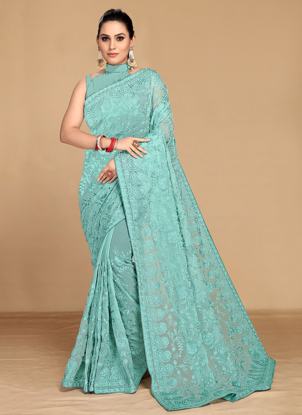 Embroidered Blue Trendy Saree