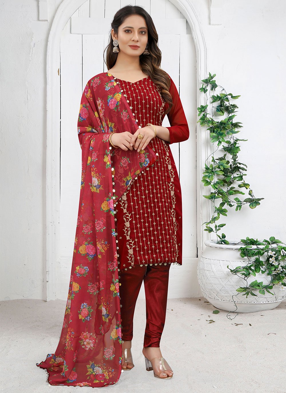 Embroidered Casual Designer Straight Suit