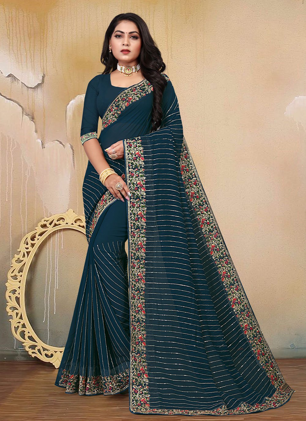 Embroidered Ceremonial Contemporary Style Saree