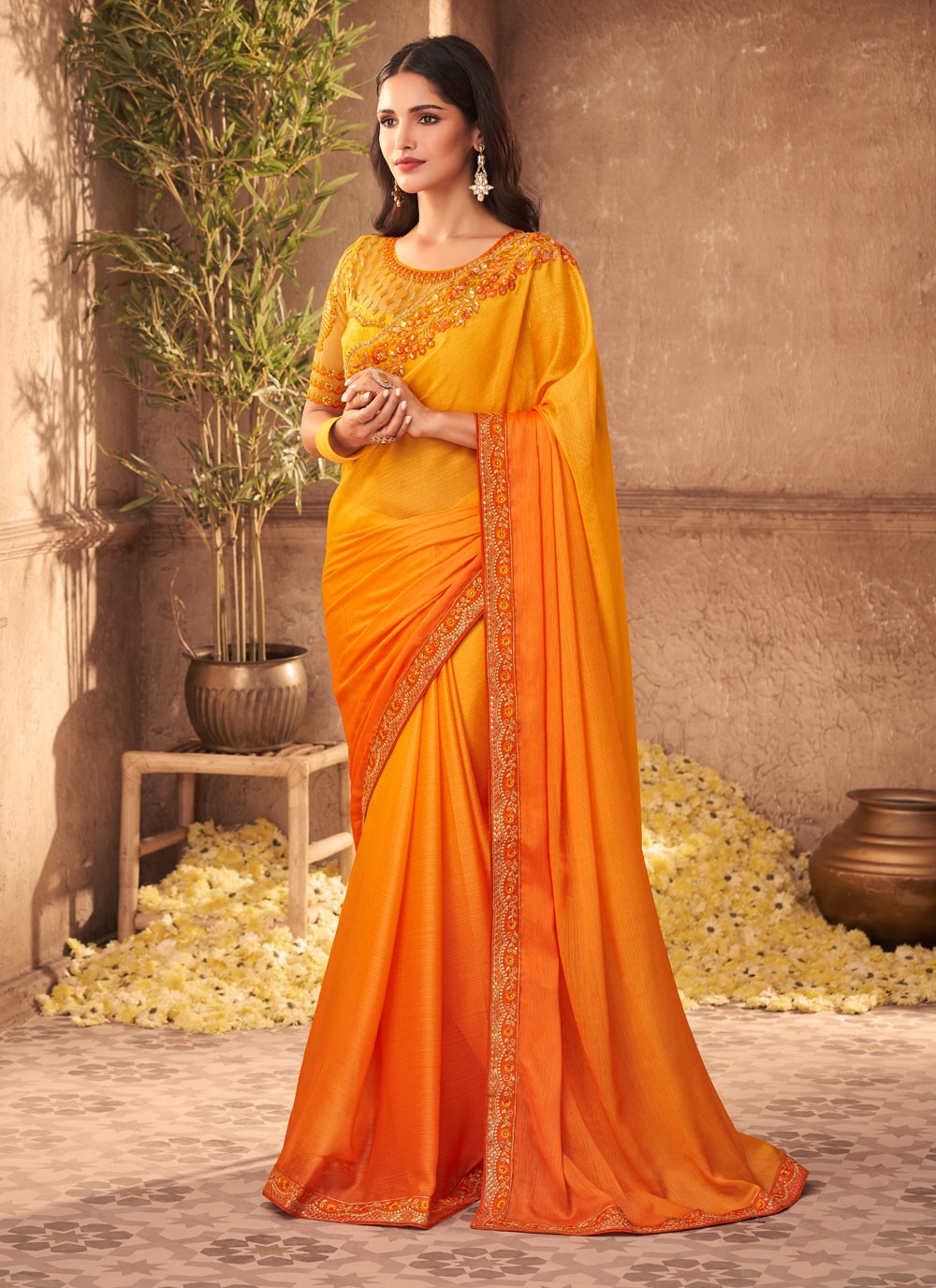 Embroidered Ceremonial Shaded Saree