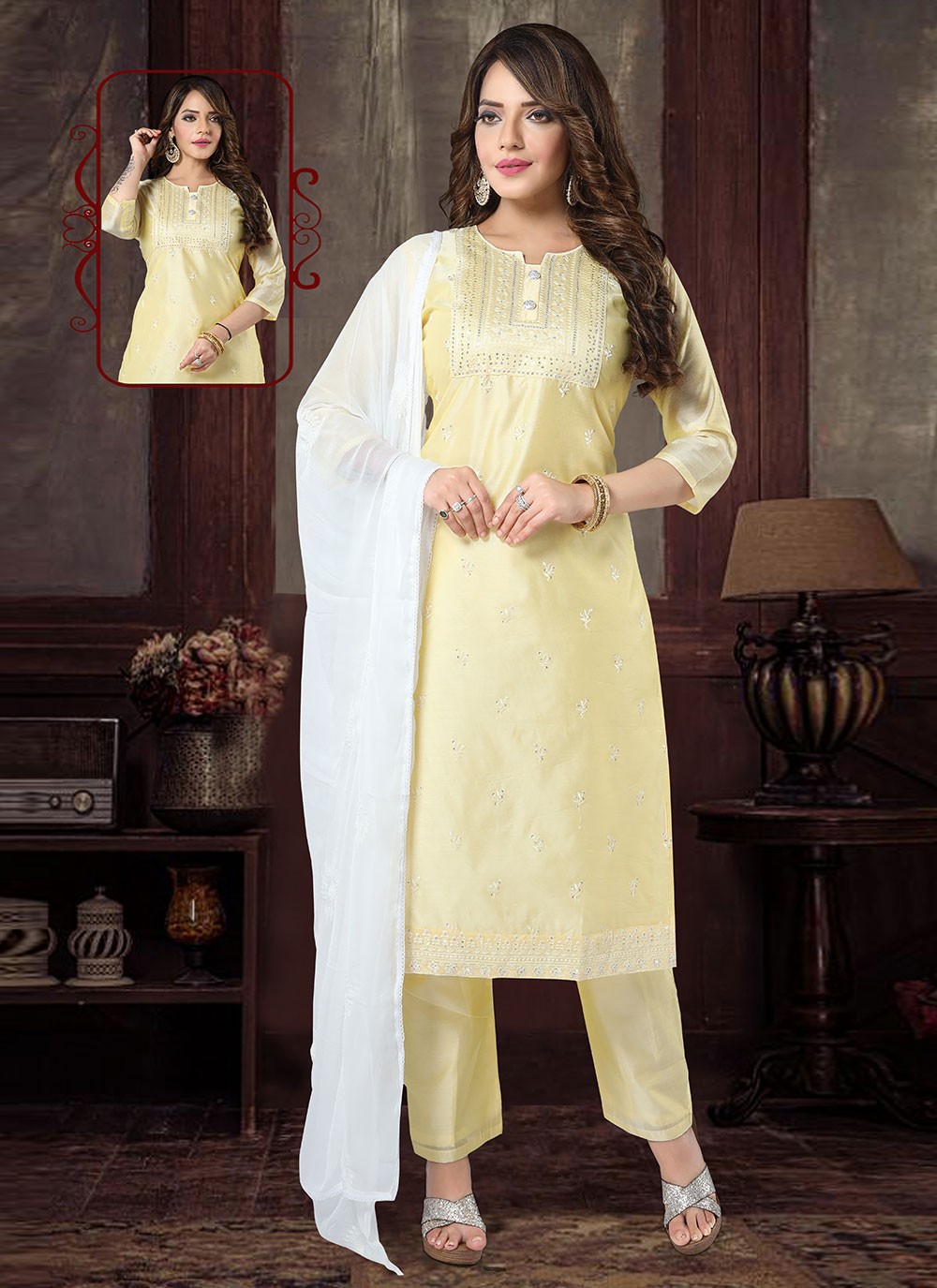 Embroidered Chanderi Silk Readymade Salwar Suit