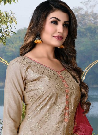Embroidered Cotton Brown Salwar Suit