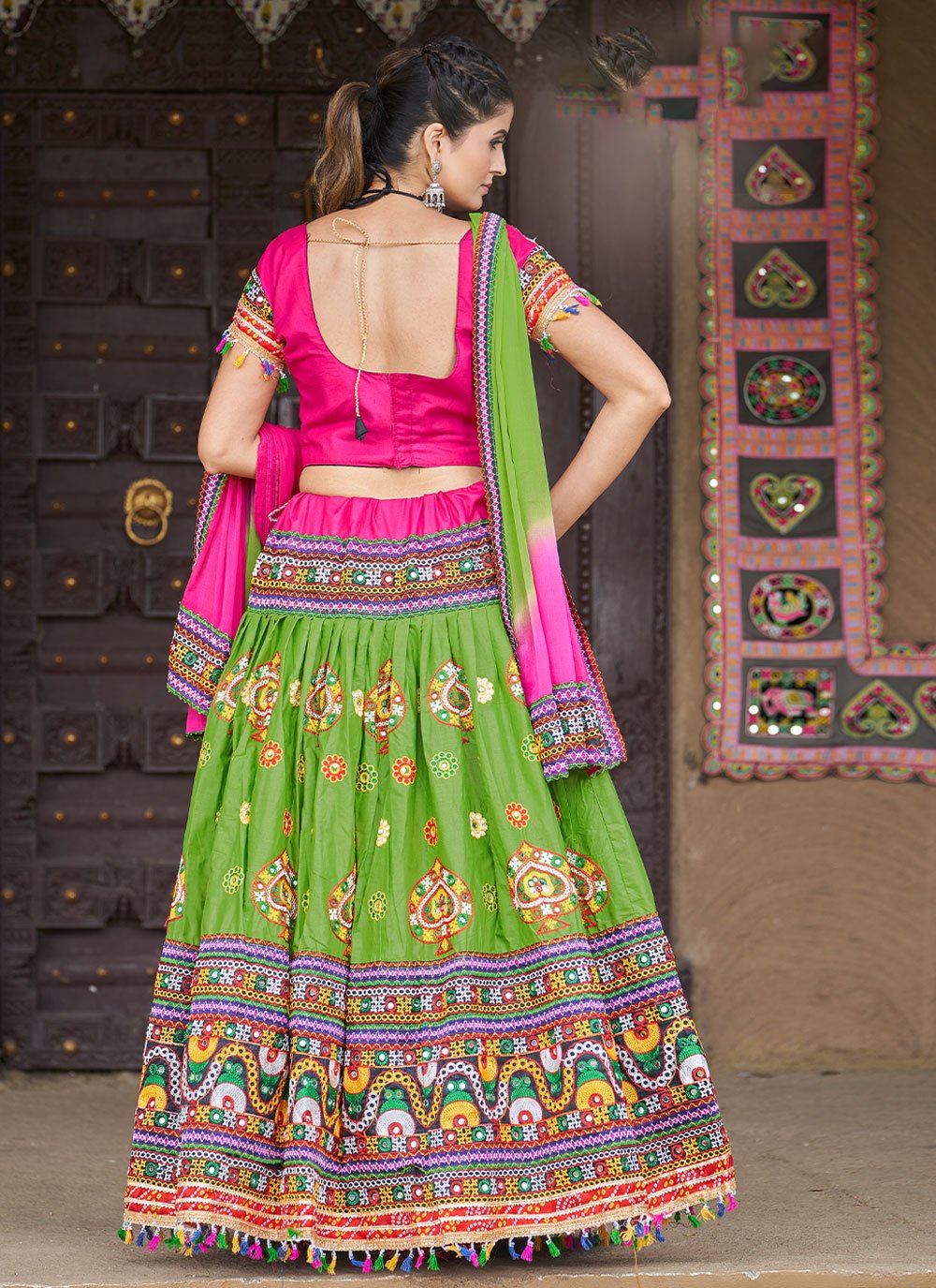 Embellished Hot Pink and Parrot Green Lengha Choli with Dupatta – Lady  Selection Inc