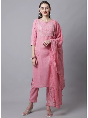 Embroidered Cotton Trendy Salwar Suit in Pink