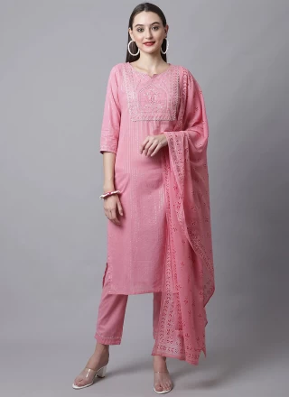 Embroidered Cotton Trendy Salwar Suit in Pink