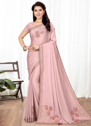 Embroidered Fancy Fabric Classic Designer Saree in Pink
