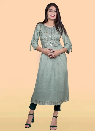 Embroidered Fancy Fabric Party Wear Kurti in Grey