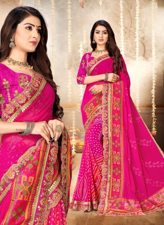 Embroidered Faux Georgette Classic Designer Saree in Pink