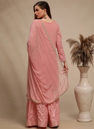Embroidered Faux Georgette Designer Pakistani Suit in Pink
