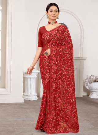 Embroidered Faux Georgette Designer Saree