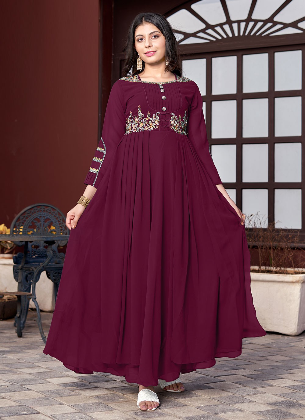 Embroidered Floor Length Gown