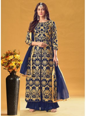 Embroidered Georgette Blue Readymade Salwar Kameez