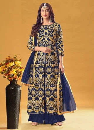 Embroidered Georgette Blue Readymade Salwar Kameez