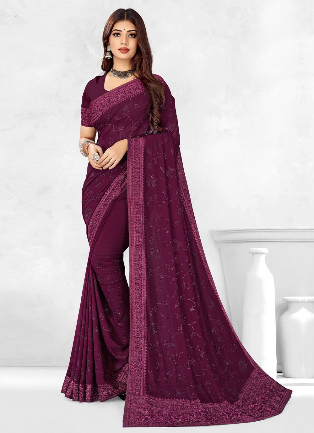 Embroidered Georgette Classic Saree