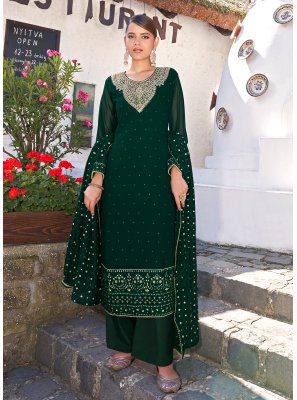 Embroidered Georgette Designer Pakistani Salwar Suit in Green