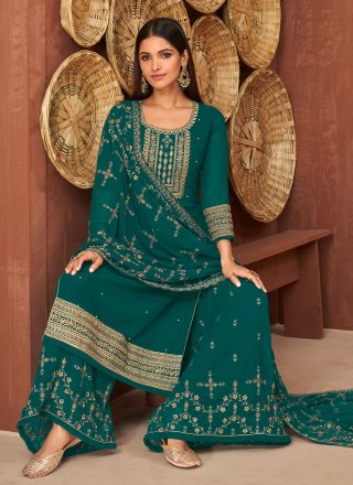 Embroidered Georgette Green Designer Pakistani Suit