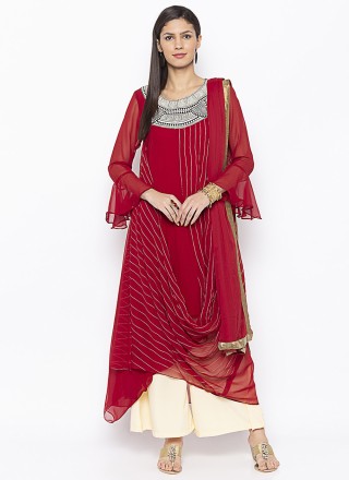 Embroidered Georgette Maroon Readymade Suit