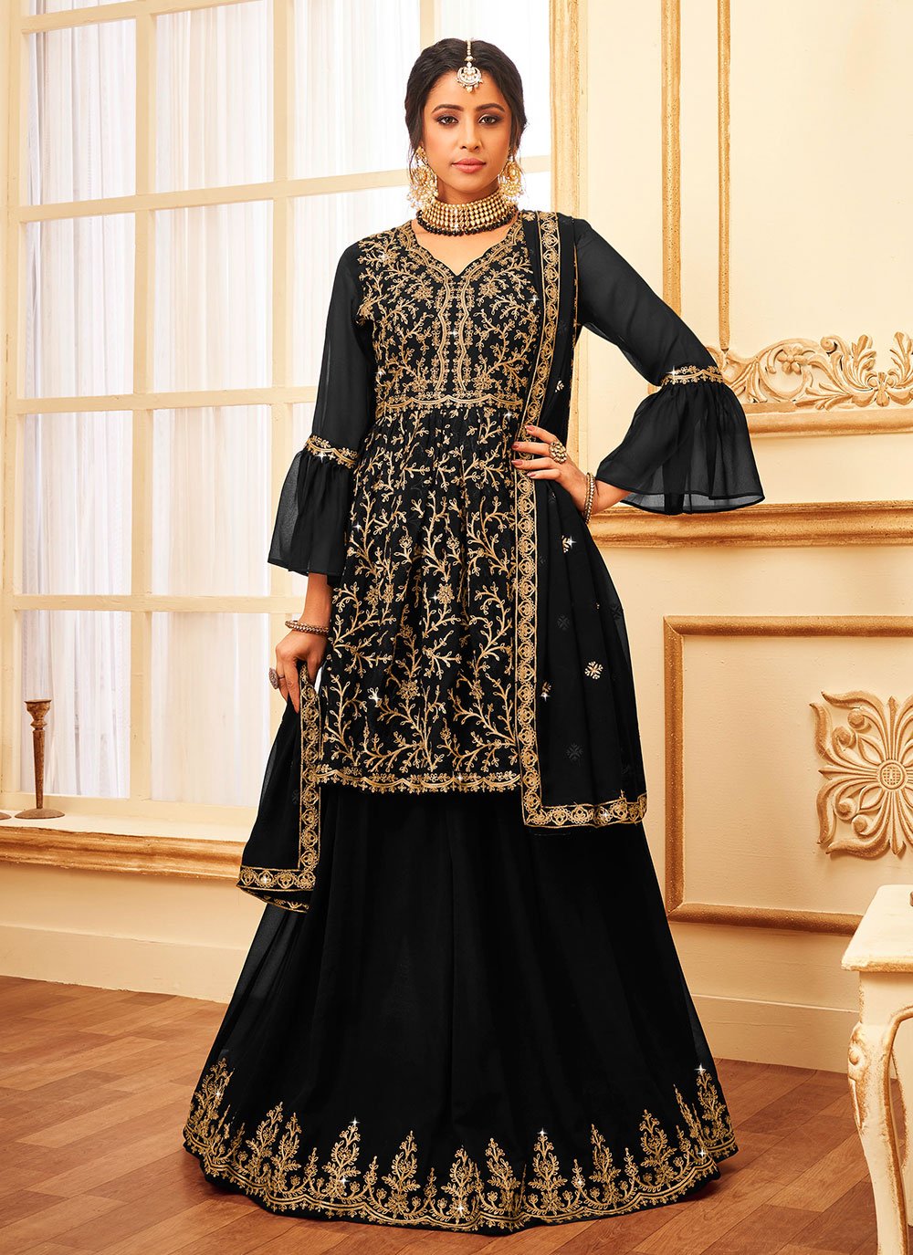 Embroidered Georgette Palazzo Salwar Suit