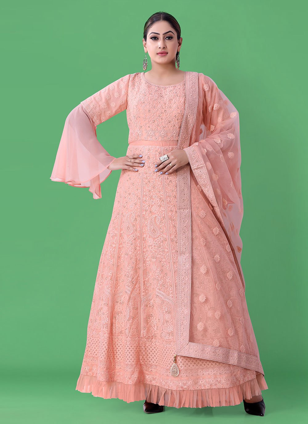 Embroidered Georgette Pink Readymade Anarkali Salwar Suit