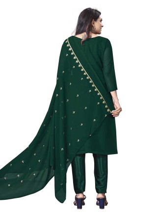 Embroidered Georgette Straight Salwar Suit in Green