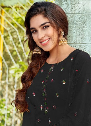 Embroidered Georgette Trendy Salwar Suit in Black