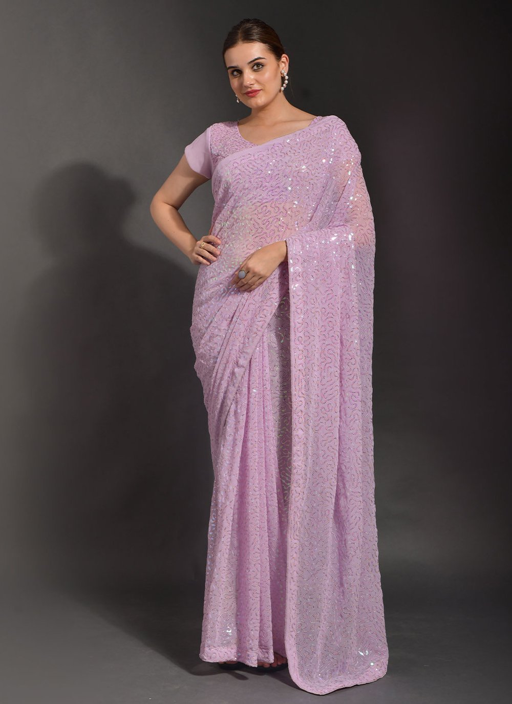 Embroidered Georgette Trendy Saree in Lavender