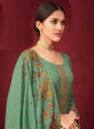 Embroidered Green Faux Georgette Designer Pakistani Salwar Suit