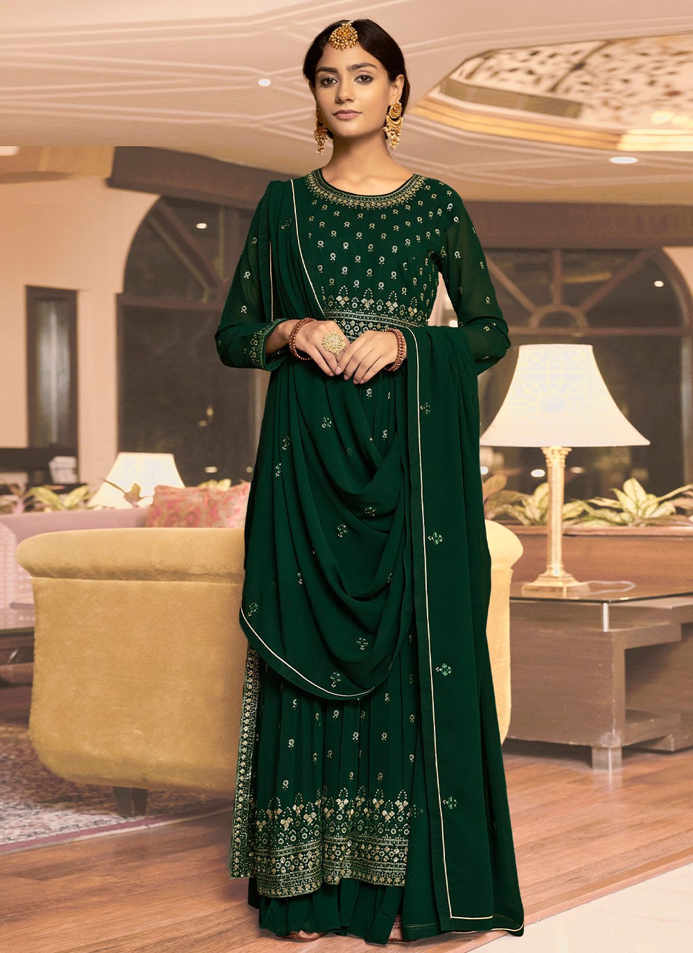 Rajnandini Women Crepe Un-Stitched Salwar Suit Material (JOPLLT7033-P_Free  Size) (Dark Green) : Amazon.in: Fashion